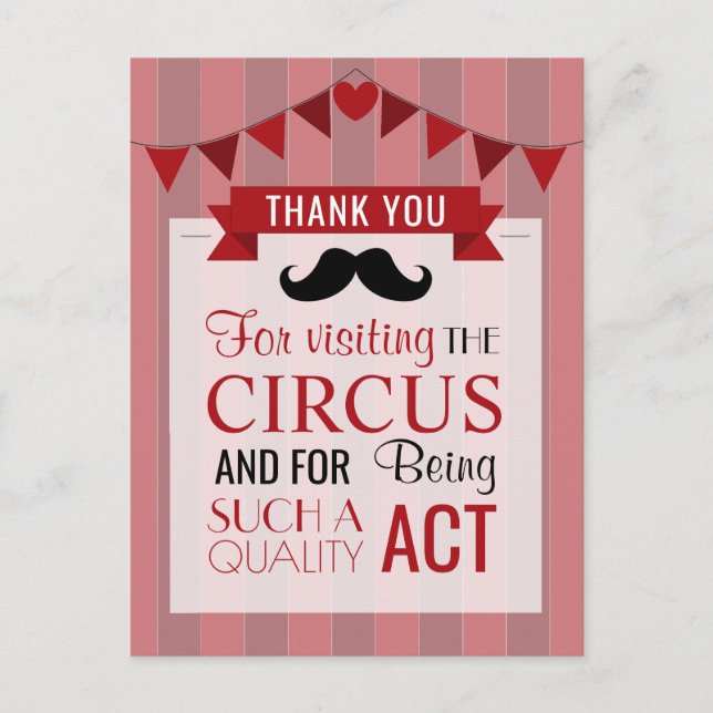 Classic Circus Poster Birthday Party Thank You Postcard (Front)