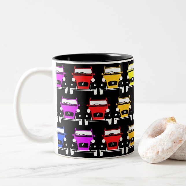 Classic Citroen 2CV Deux Chevaux Rainbow Two-Tone Coffee Mug (With Donut)