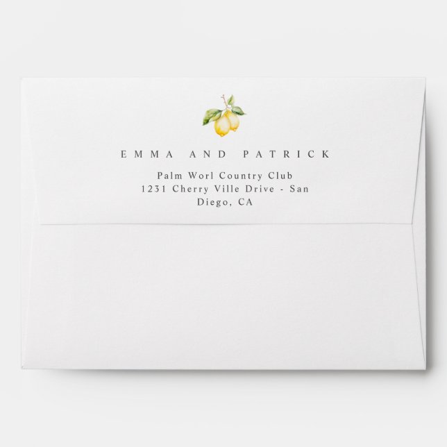 Classic Citrus Lemon Summer Wedding Envelope (Back (Top Flap))