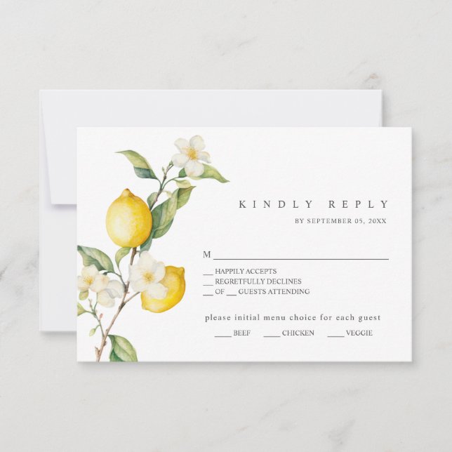 Classic Citrus Lemon Summer Wedding RSVP Card (Front)