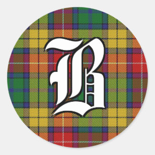 Classic Clan Buchanan Tartan Monogram Round Sticker