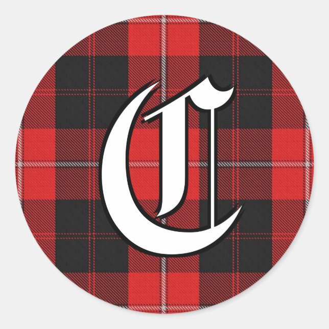 Classic Clan Cunningham Tartan Monogram Round Sticker (Front)