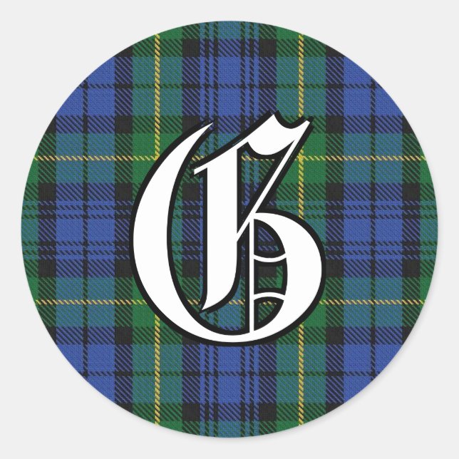 Classic Clan Gordon Tartan Monogram Classic Round Sticker (Front)