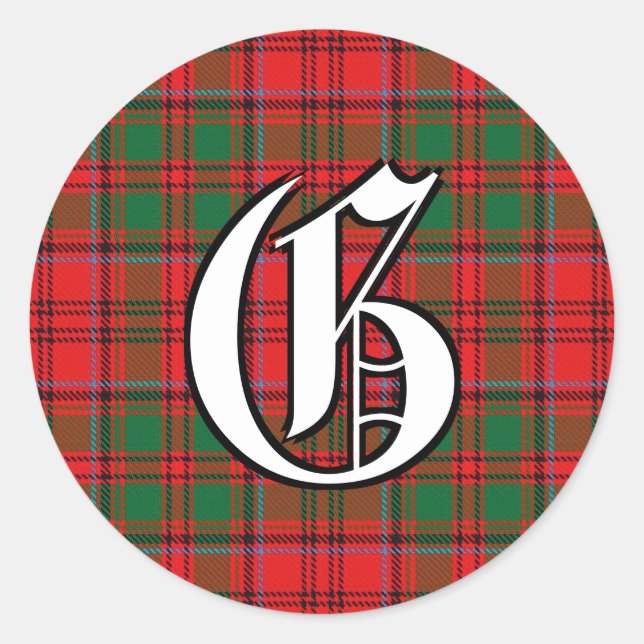 Classic Clan Grant Tartan Monogram Classic Round Sticker (Front)