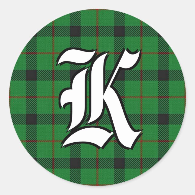 Classic Clan Kincaid Tartan Monogram Round Sticker (Front)