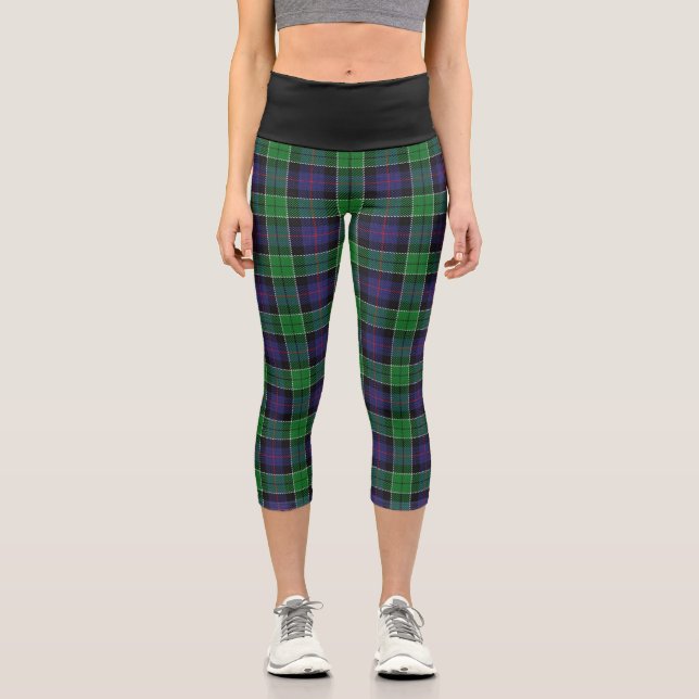 Classic Clan Leslie Hunting Tartan Plaid Capri Leggings (Front)