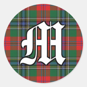 Classic Clan MacLean Red Tartan Monogram Classic Round Sticker