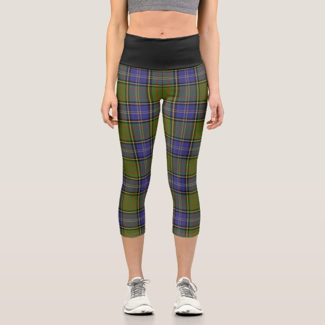 Classic Clan MacMillan Hunting Tartan Plaid Capri Leggings (Front)