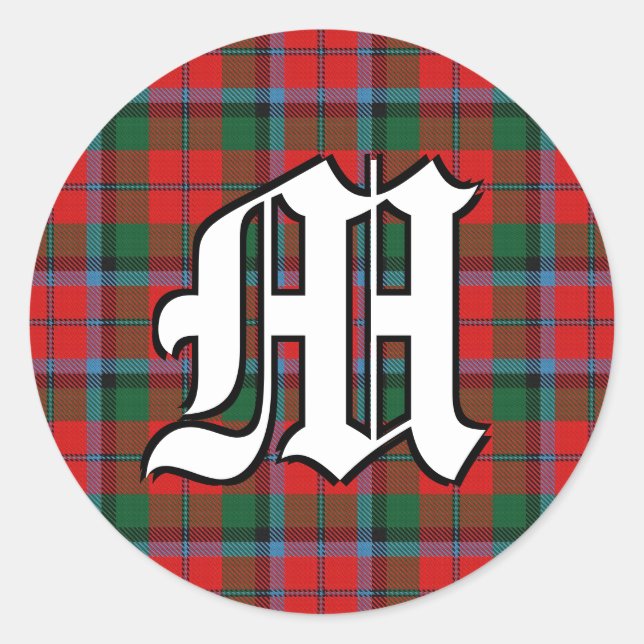 Classic Clan MacNaughton Tartan Monogram Round Sticker (Front)