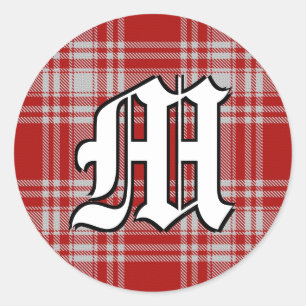 Classic Clan Menzies Red and White Tartan Monogram Round Sticker