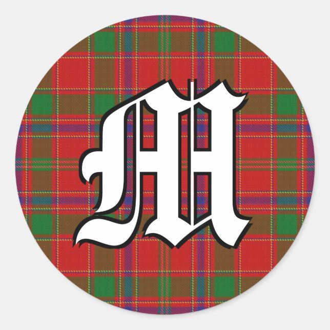 Classic Clan Munro Tartan Monogram Classic Round Sticker (Front)