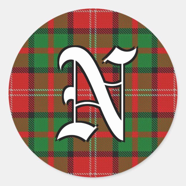 Classic Clan Nisbet Tartan Monogram Classic Round Sticker (Front)