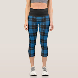 Classic Clan Ramsay Blue and Black Tartan Plaid Capri Leggings