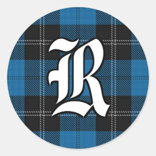 Classic Clan Ramsay Blue Tartan Monogram Round Sticker