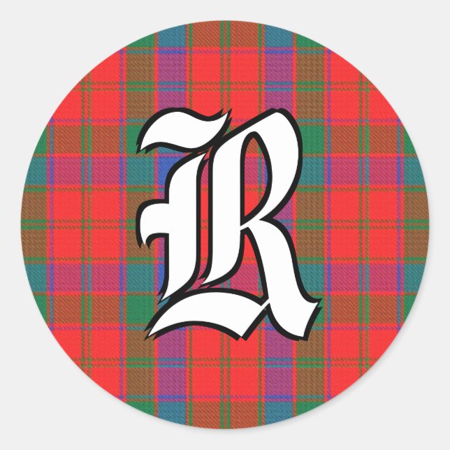 Classic Clan Robertson Tartan Monogram Classic Round Sticker (Front)