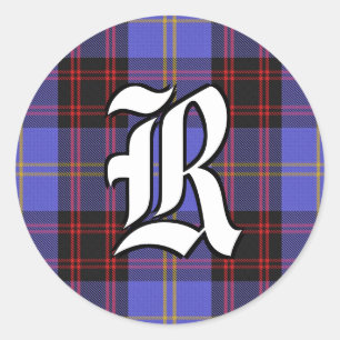 Classic Clan Rutherford Tartan Monogram Round Sticker