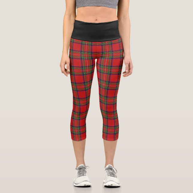 Classic Clan Stewart Tartan Plaid Capri Leggings (Front)