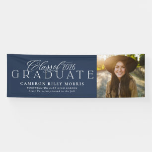 Classic class of 2025 navy graduation photo banner