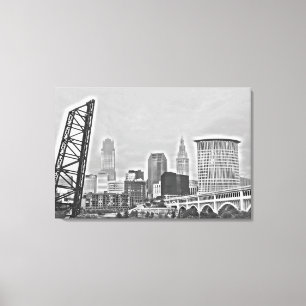 Classic Cleveland River View Skyline Canvas Print