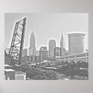 Classic Cleveland River View Skyline Poster
