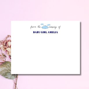 Classic Clouds Navy Blue Name Nursery Note Card