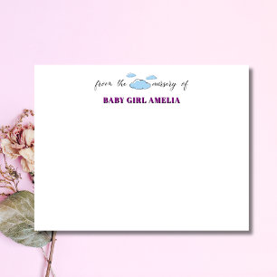 Classic Clouds Purple Name Nursery Note Card