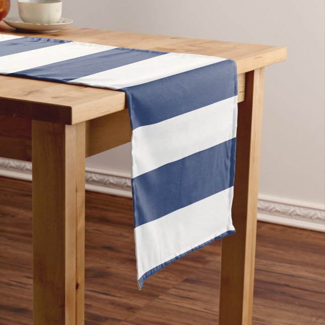 Classic Coastal Stripes | Cobalt Blue Stripes Short Table Runner (In Situ)