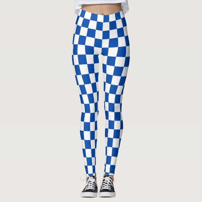 Classic cobalt blue checkerboard leggings (Front)