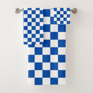 Classic cobalt blue chequerboard bath towel set
