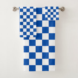 Classic cobalt blue chequerboard bath towel set