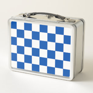 Classic cobalt blue chequerboard metal lunch box