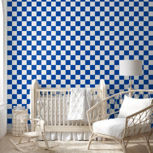 Classic cobalt blue chequerboard wallpaper