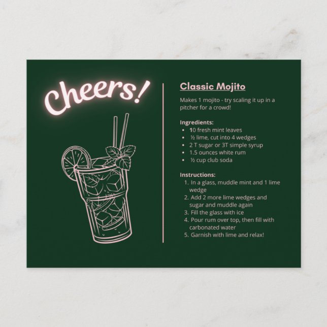 Classic Cocktail Postcard - Mint Mojito (Front)
