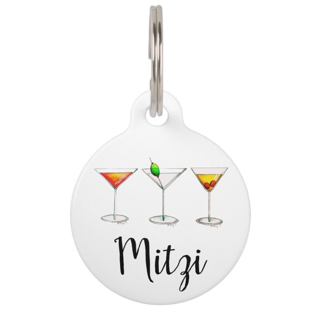 Classic Cocktails Martini Cosmopolitan Manhattan Pet Tag (Front)
