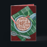 Classic Cocoa Merry Christmas Mug Non-Photo Holiday Card<br><div class="desc">Original illustration by Becky Nimoy; latte art "merry christmas" lettering inside a mug of steaming cocoa,  or mocha!
Interior colour is also customizable. green napkin</div>