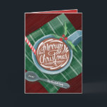 Classic Cocoa Merry Christmas Mug Non-Photo Holiday Card<br><div class="desc">Original illustration by Becky Nimoy; latte art "merry christmas" lettering inside a mug of steaming cocoa,  or mocha!
Interior colour is also customizable. green napkin</div>