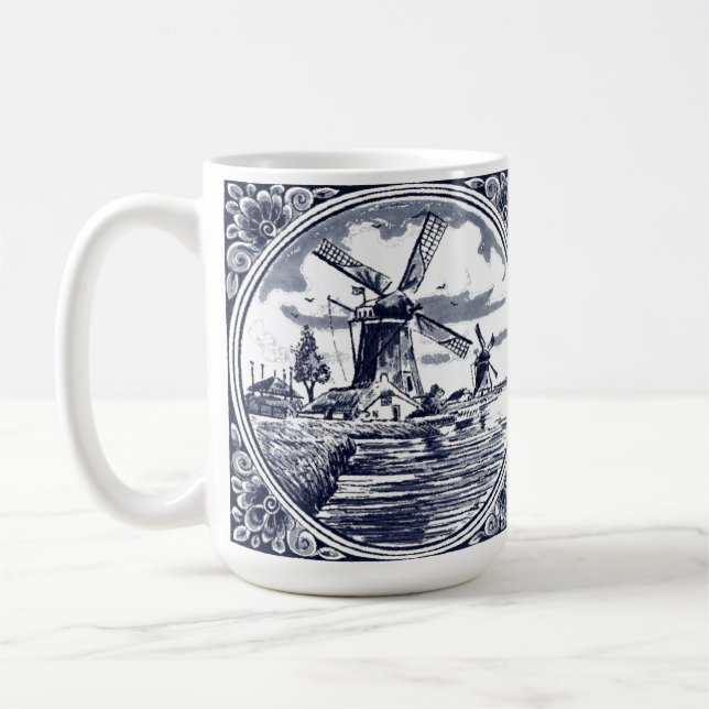 Classic Coffee Mug With Dutch Delft Blue Windmill (Left)