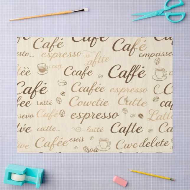 Classic Coffee Typography & Bean Pattern Tissue  Paper (Craft)