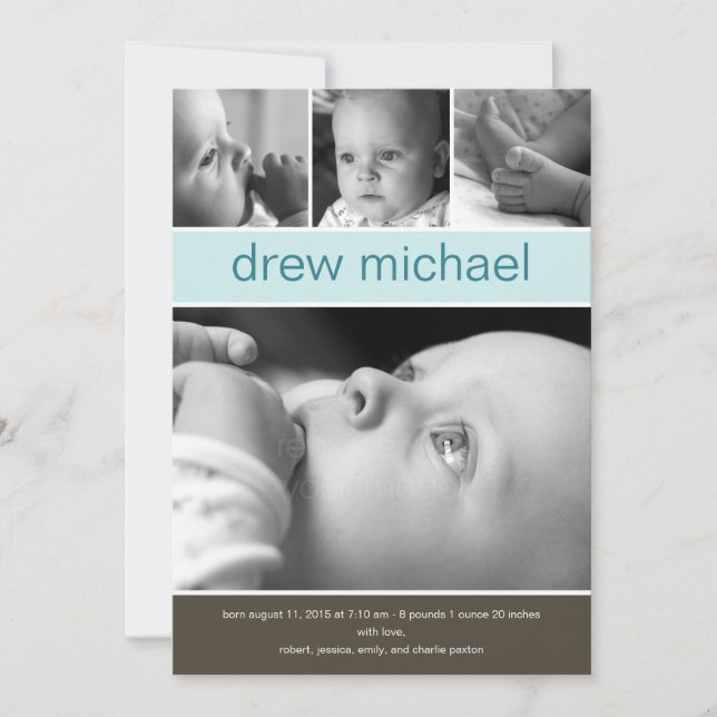 Classic Collage Faire-part de naissance photo bébé (Devant)