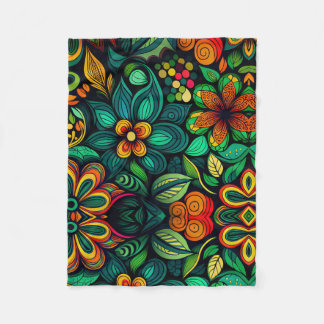 CLASSIC COLORFUL DOODLE FLOWERS ART DESIGN  FLEECE BLANKET