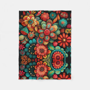 CLASSIC COLORFUL DOODLE FLOWERS ART DESIGN   FLEECE BLANKET