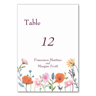 Classic colorful floral greenery table number