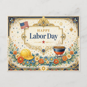 Classic Colorful Happy Labor Day Holiday Postcard