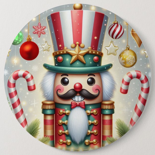 Classic, colourful, whimsical Christmas nutcracker 6 Inch Round Button (Front)