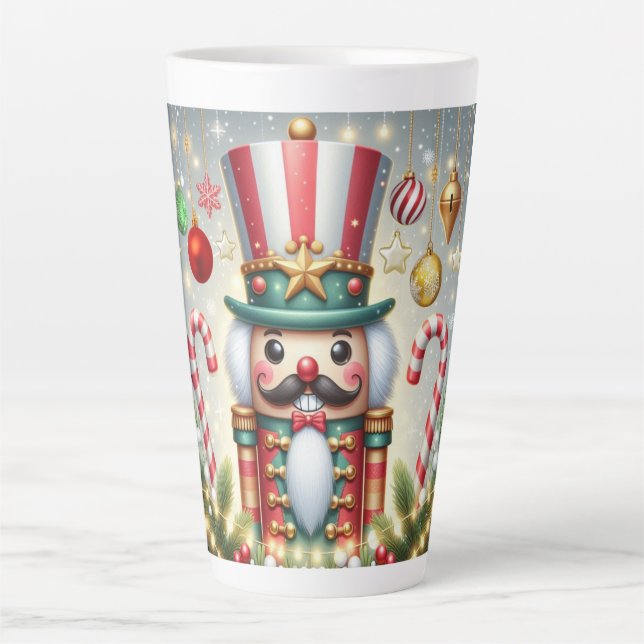 Classic, colourful, whimsical Christmas nutcracker Latte Mug (Front)