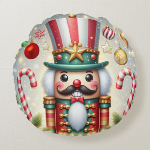 Classic, colourful, whimsical Christmas nutcracker Round Pillow