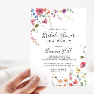 Classic Colourful Wild Bridal Shower Tea Party Invitation