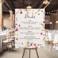 Classic Colourful Wild Floral Wedding Drinks Menu 