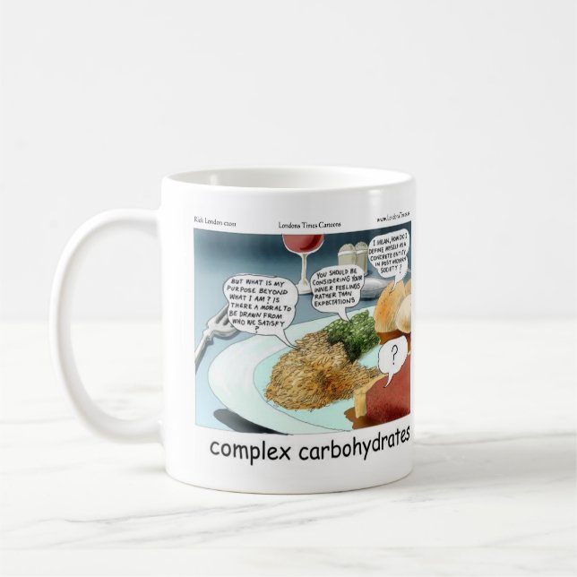 Classic Complex Carbohydrates Philosophical Comic Coffee Mug (Left)