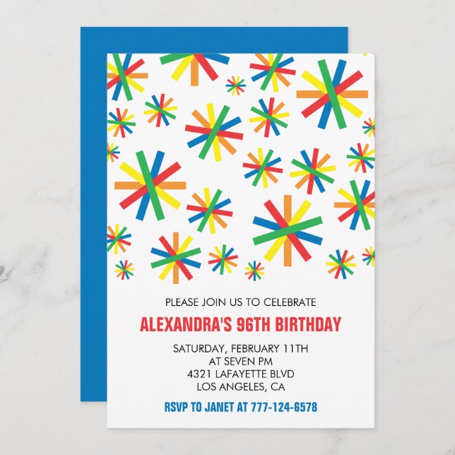 Classic Confetti 96th birthday Invitation (Front/Back)